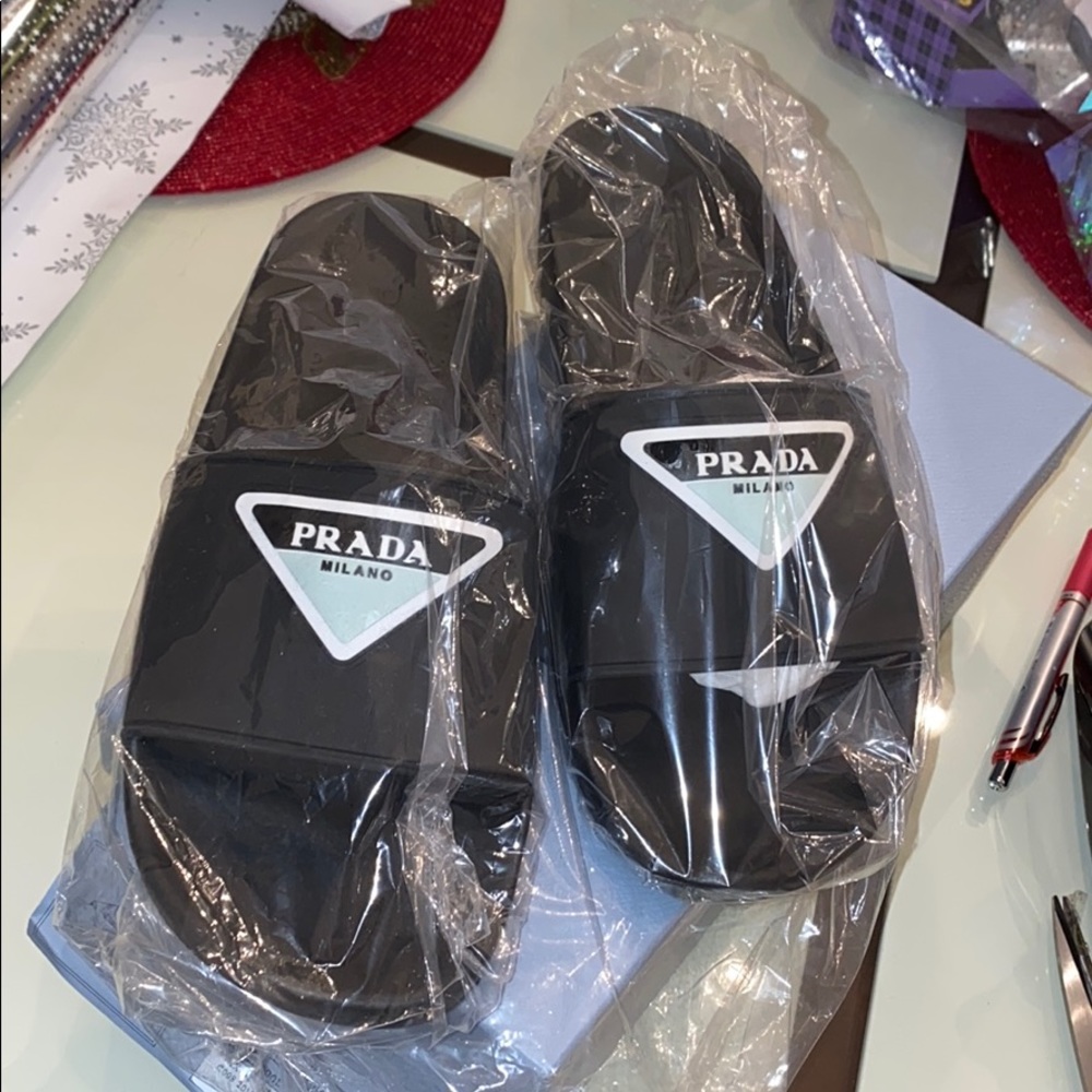 Prada Black Logo Slide Sandals
